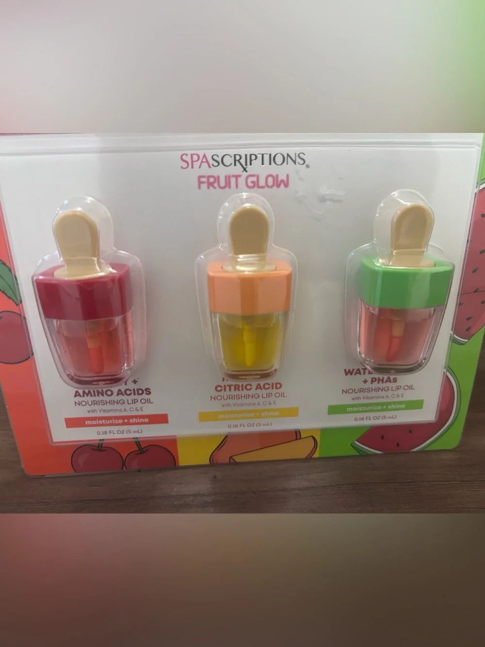 SpaScriptions Fruit Glow Nourishing Lip Oil Trio - Watermelon, Mango, Cherry
